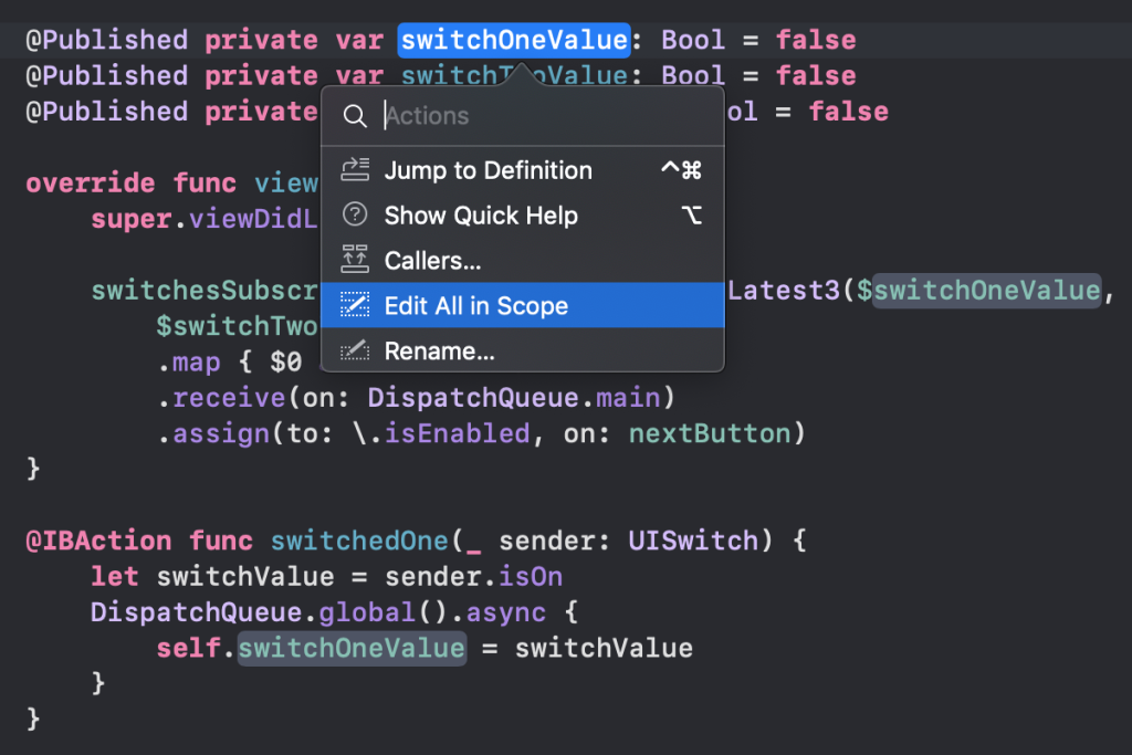 Embrace refactoring options in Xcode like "Edit all in scope".