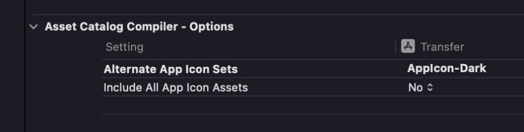 Xcode Build Settings for alternate app icons.