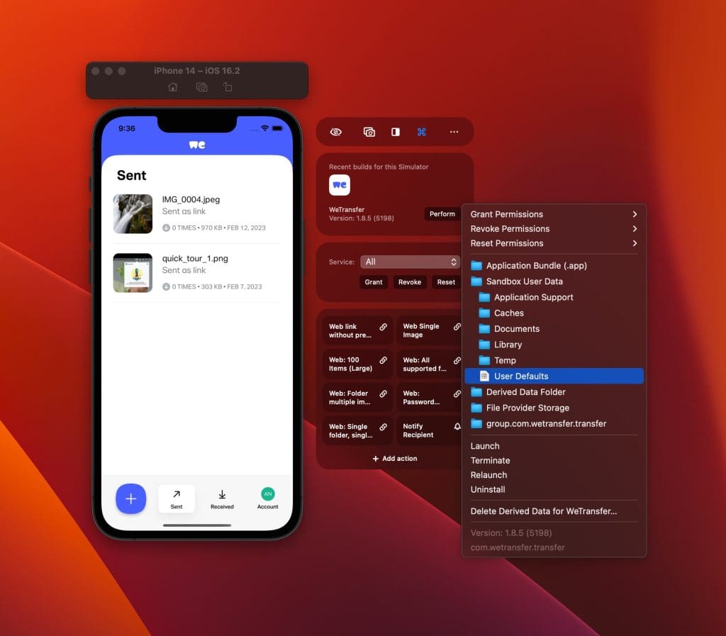 You can access the User Defaults backing store by using RocketSim.