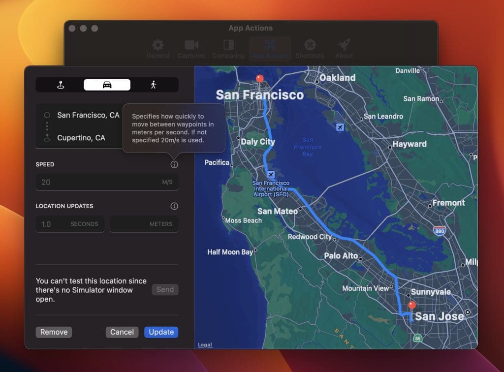 You can control both speed and interval for any custom route.