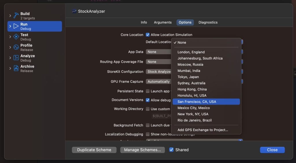 The scheme configuration offers a similar menu but will automatically apply the location on launch.