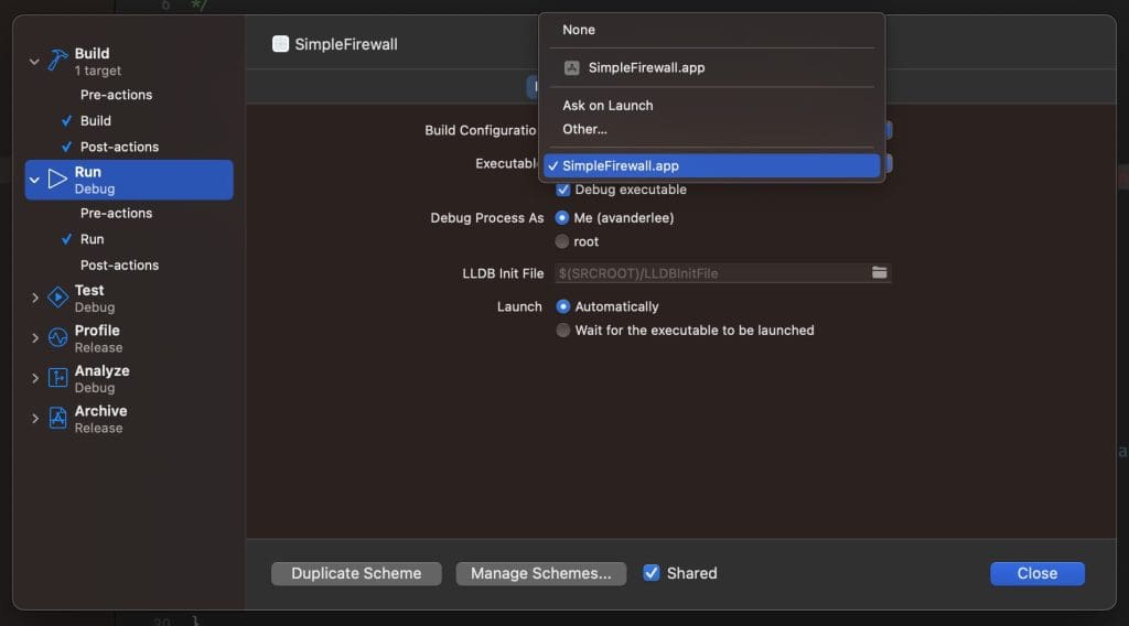 Update your main app's scheme using the build from the Applications directory.