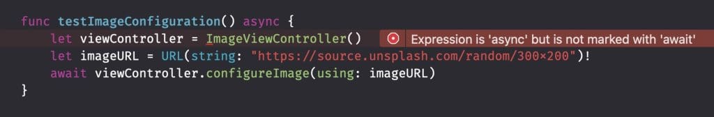 Unit testing async/await with UI logic can result in build errors.