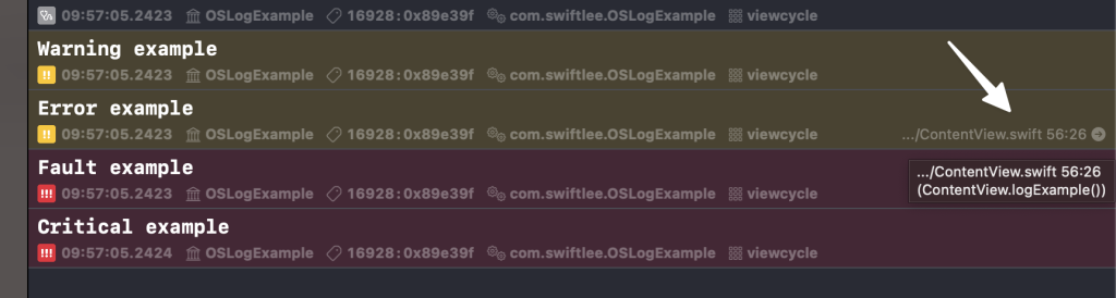 You can navigate to the source code for a specific log.