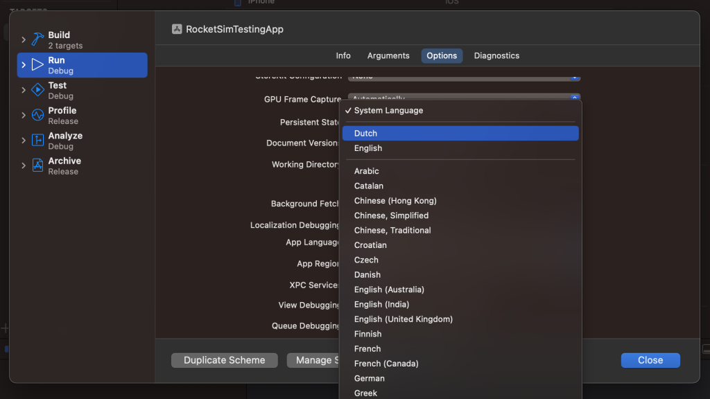 You can configure a specific language in your app's scheme settings.