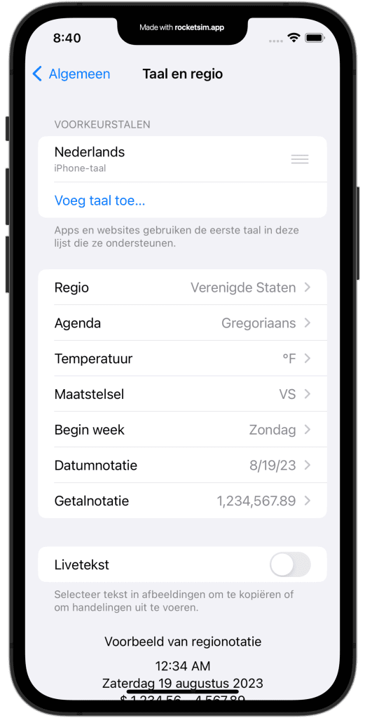 You can override the Simulator system language setting for localization testing.