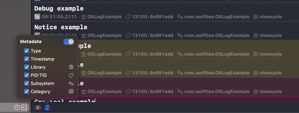 You can turn metadata options on and off for your logs.