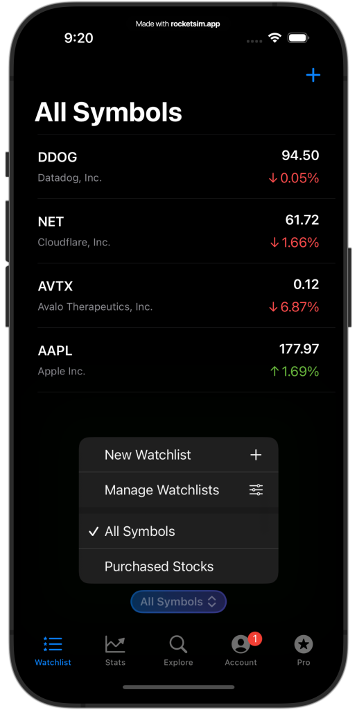 App Intents drive the selection of watchlist groups inside Stock Analyzer.
