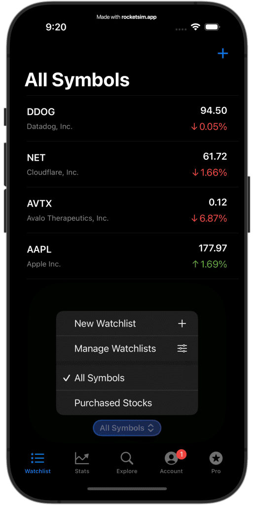 App Intents drive the selection of watchlist groups inside Stock Analyzer.