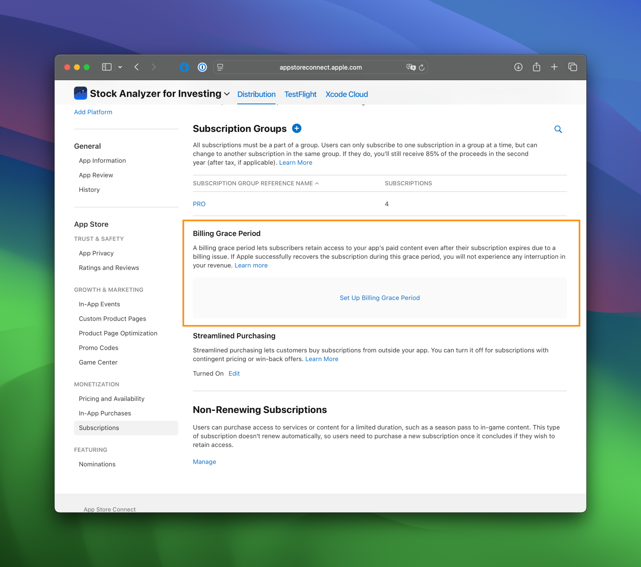 You can enable Billing Grace Period for your auto-renewable subscriptions inside App Store Connect.