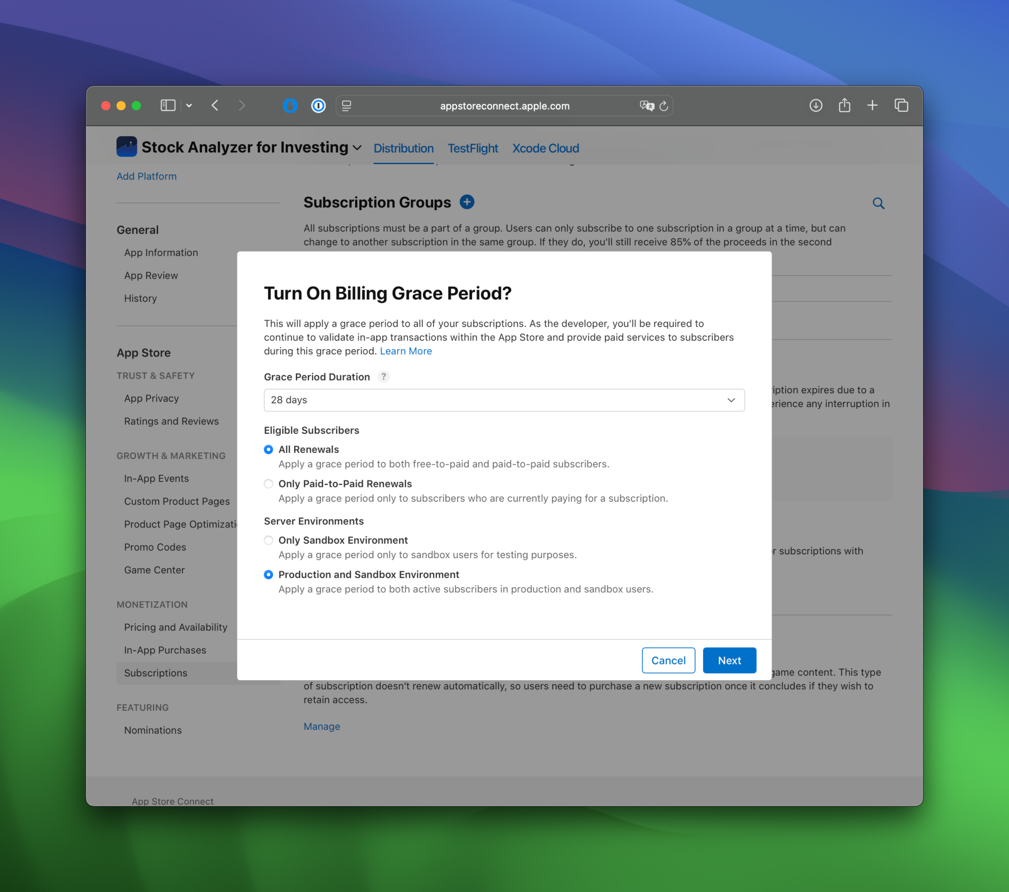 You can configure several settings for a billing grace period.